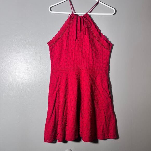 Superdry Red Halter Neck Skater Dress Lace w/ pockets Fit Flare Size 8 Christmas - Picture 9 of 10